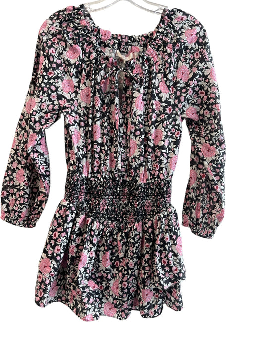 Love Shack Fancy Size XS Black & Pink Cotton Tie Neck Long Sleeve Dress Black & Pink / XS