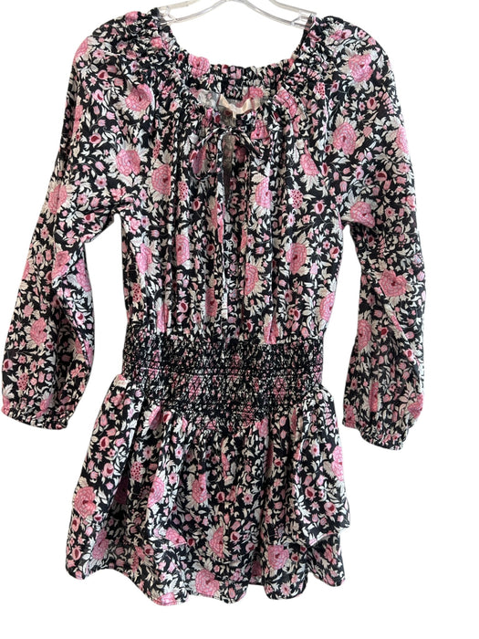 Love Shack Fancy Size XS Black & Pink Cotton Tie Neck Long Sleeve Dress Black & Pink / XS