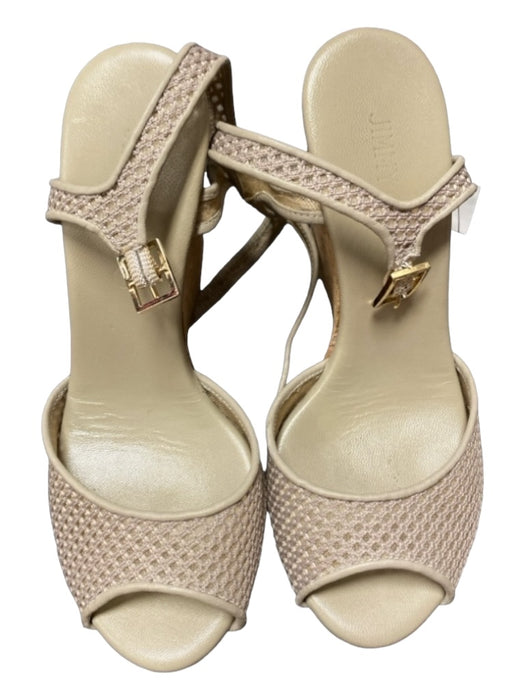 Jimmy Choo Shoe Size 36 Taupe Fabric Peep Toe Wedge Mesh Ankle Buckle Shoes Taupe / 36