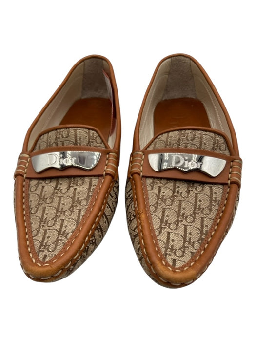 Christian Dior Shoe Size 36.5 Tan, Beige, Brown Leather & Textile Loafers Tan, Beige, Brown / 36.5