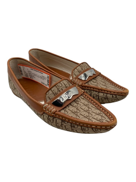 Christian Dior Shoe Size 36.5 Tan, Beige, Brown Leather & Textile Loafers Tan, Beige, Brown / 36.5