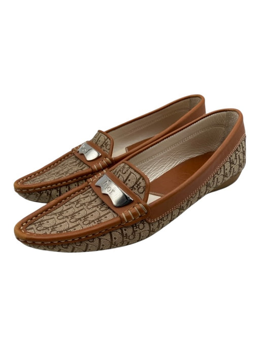 Christian Dior Shoe Size 36.5 Tan, Beige, Brown Leather & Textile Loafers Tan, Beige, Brown / 36.5