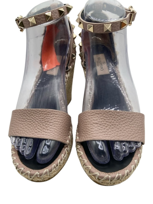 Valentino Garavani Shoe Size 36 Taupe Leather Upper Espadrille Rock Studs Wedges Taupe / 36