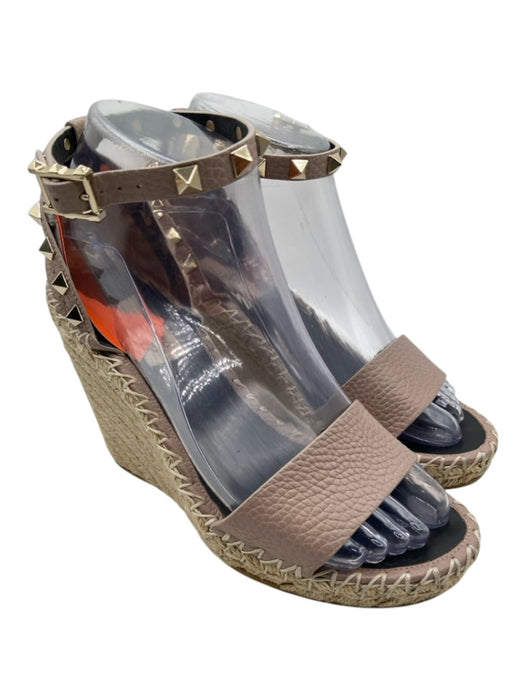 Valentino Garavani Shoe Size 36 Taupe Leather Upper Espadrille Rock Studs Wedges Taupe / 36
