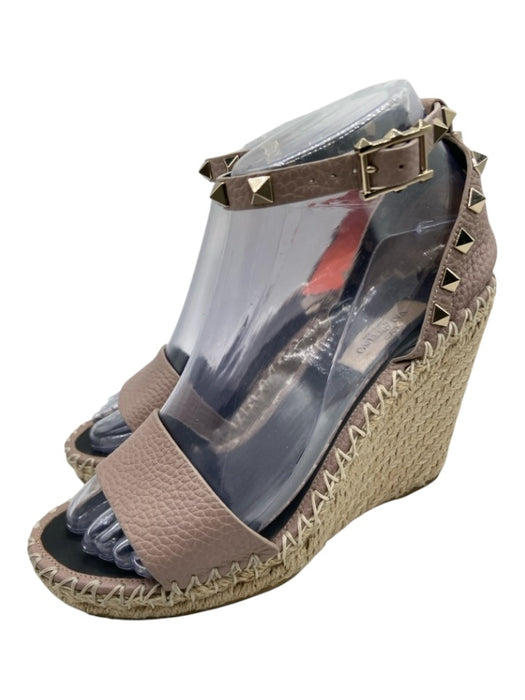 Valentino Garavani Shoe Size 36 Taupe Leather Upper Espadrille Rock Studs Wedges Taupe / 36