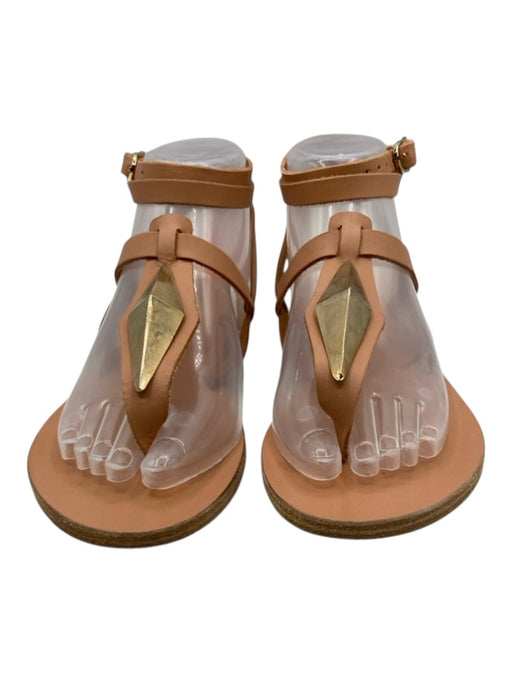 Ancient Greek Sandals Shoe Size 37 Tan Orange Leather Gold hardware Flat Sandals Tan Orange / 37
