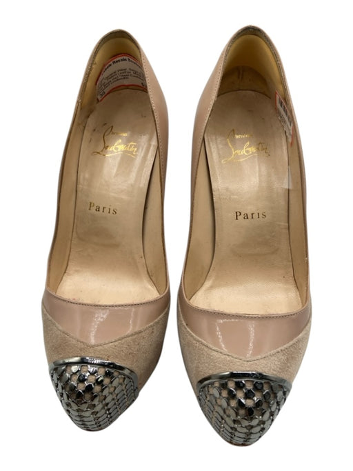 Christian Louboutin Shoe Size 36 Beige & Gunmetal Leather Patent Leather Pumps Beige & Gunmetal / 36