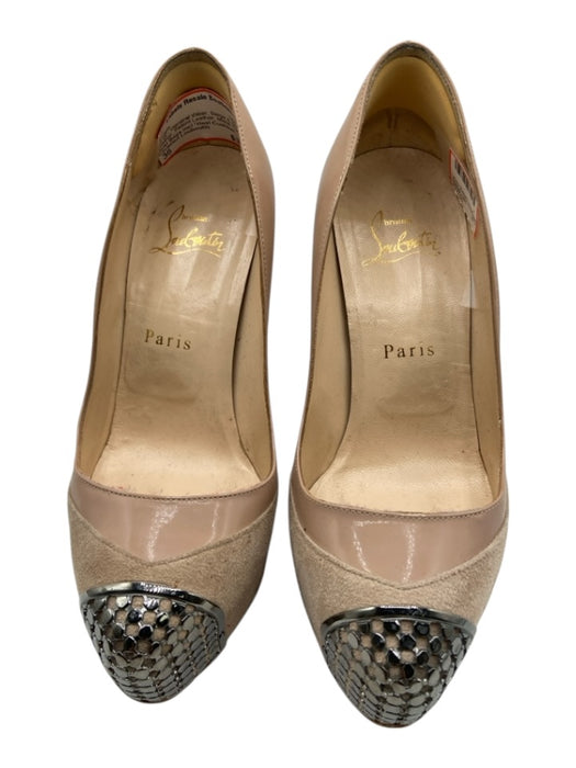 Christian Louboutin Shoe Size 36 Beige & Gunmetal Leather Patent Leather Pumps Beige & Gunmetal / 36
