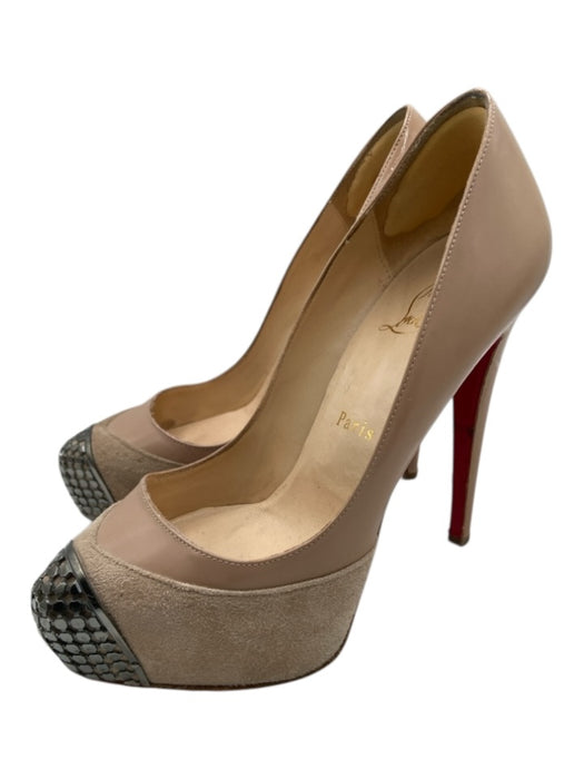 Christian Louboutin Shoe Size 36 Beige & Gunmetal Leather Patent Leather Pumps Beige & Gunmetal / 36