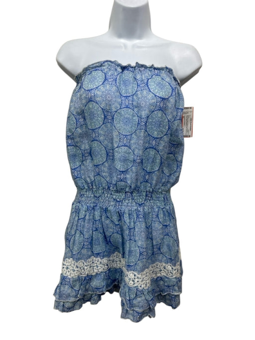 Temptation Positano Size XS Blue Print Linen Abstract Geometric Strapless Dress Blue Print / XS