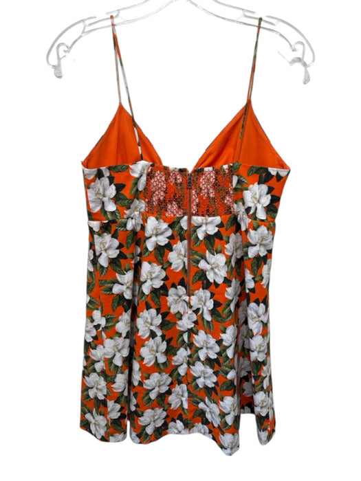 Alice + Olivia Size 4 Orange, White, Green Linen Floral Tie Front Dress Orange, White, Green / 4