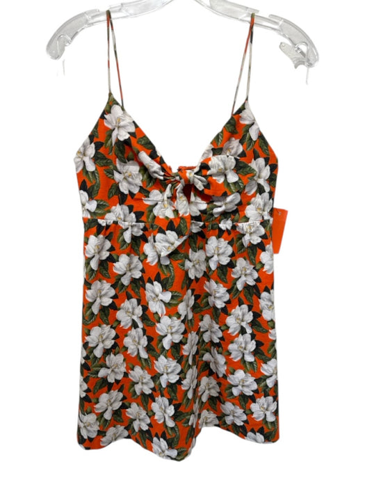Alice + Olivia Size 4 Orange, White, Green Linen Floral Tie Front Dress Orange, White, Green / 4