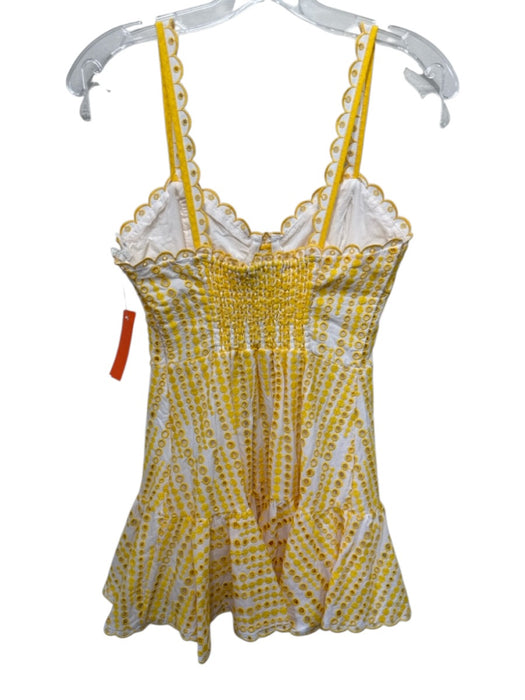 Charo Ruiz Ibiza Size M White & yellow Cotton Smocked Ruffle Hem eyelet Dress White & yellow / M