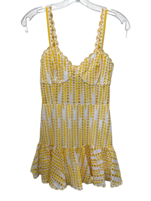 Charo Ruiz Ibiza Size M White & yellow Cotton Smocked Ruffle Hem eyelet Dress White & yellow / M