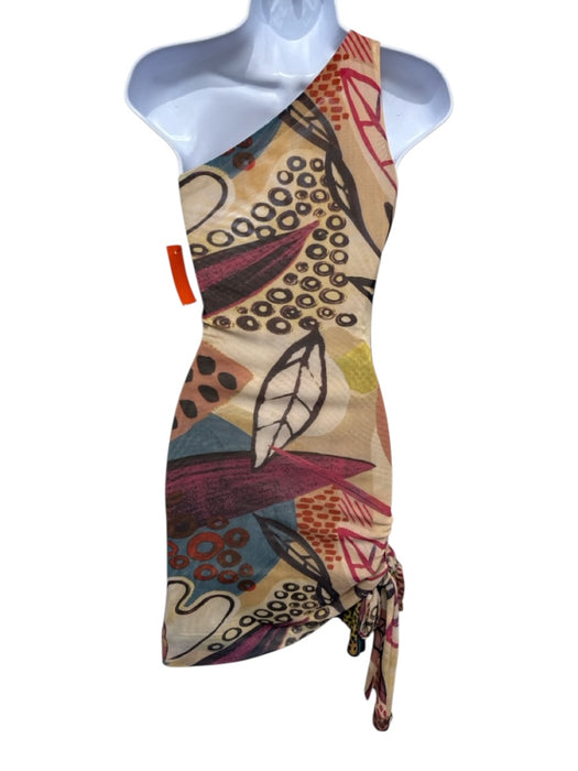 Alexis Size XS Polyester Abstract Leaf Print One Shoulder Draped Dress XS