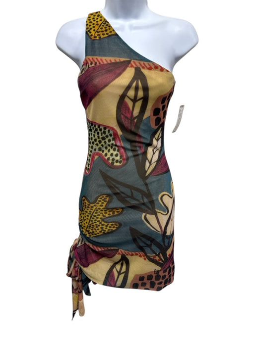 Alexis Size XS Polyester Abstract Leaf Print One Shoulder Draped Dress XS
