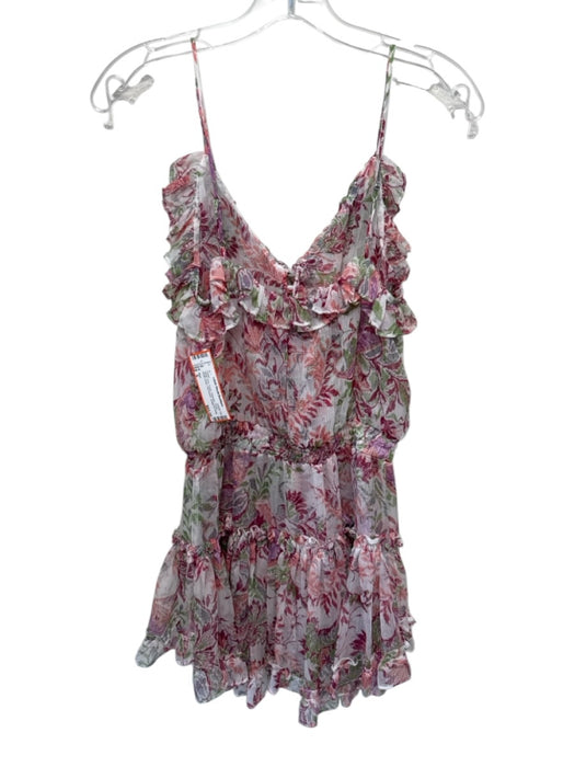 Misa Size S White, Pink, Green Polyester Floral Ruffle Detail Half Button Dress White, Pink, Green / S