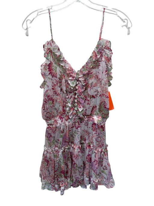 Misa Size S White, Pink, Green Polyester Floral Ruffle Detail Half Button Dress White, Pink, Green / S