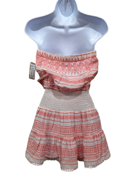 Ramy Brook Size XXS White & Pink Print Polyester Smocked embroider neck Dress White & Pink Print / XXS