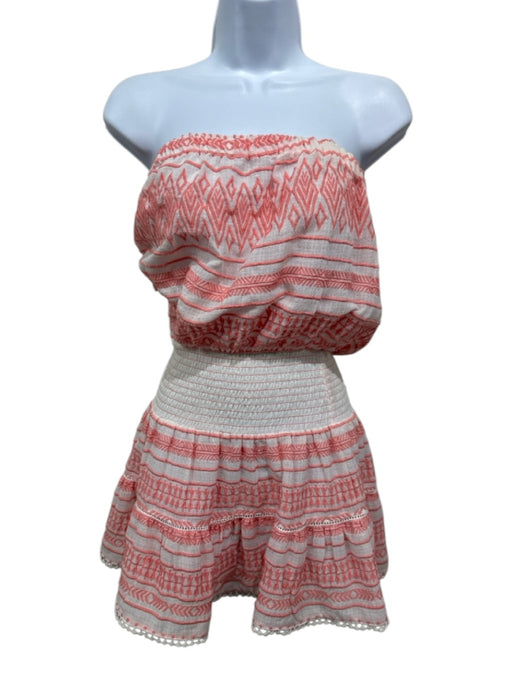 Ramy Brook Size XXS White & Pink Print Polyester Smocked embroider neck Dress White & Pink Print / XXS