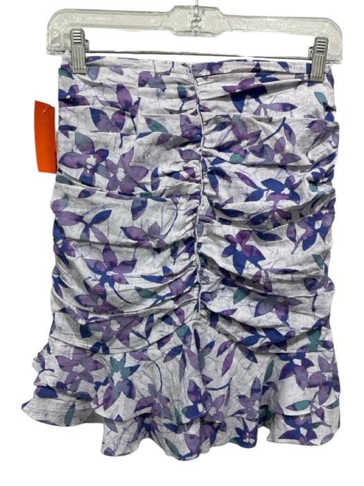 Isabel Marant Size 34 White, Blue, Purple Viscose Side Zip Floral Rouched Skirt White, Blue, Purple / 34