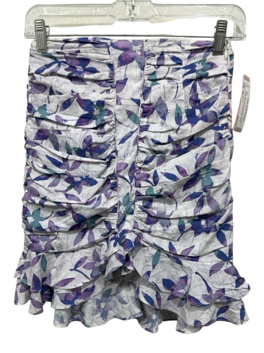 Isabel Marant Size 34 White, Blue, Purple Viscose Side Zip Floral Rouched Skirt White, Blue, Purple / 34