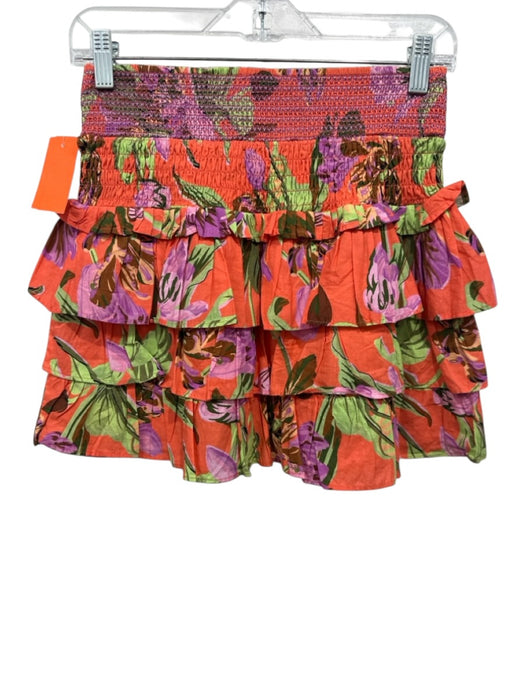 Love The Label Size S Orange, Purple, Green Cotton Smocked Tiered Ruffle Skirt Orange, Purple, Green / S