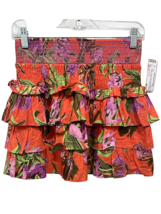 Love The Label Size S Orange, Purple, Green Cotton Smocked Tiered Ruffle Skirt Orange, Purple, Green / S
