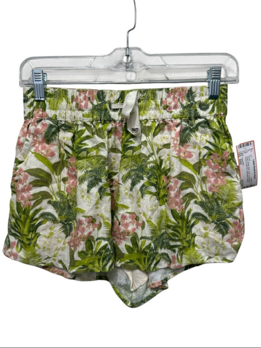 Cami NYC Size XXS Green, White, Pink Linen Drawstring Floral & Leaf Print Shorts Green, White, Pink / XXS