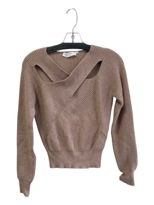 ASTR Size Small Taupe Viscose Blend Ribbed Long Sleeve criss cross on front Top Taupe / Small