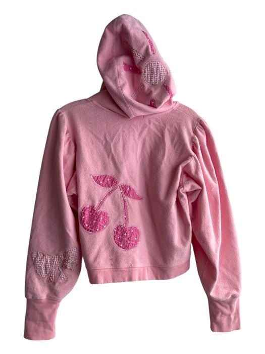 Love Shack Fancy Size XS Pink Cotton Hoodie Zip Front Patchwork Cropped Jacket Pink / XS