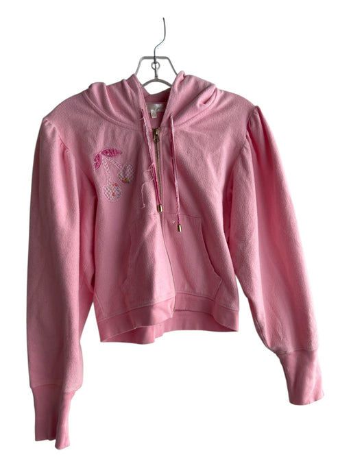 Love Shack Fancy Size XS Pink Cotton Hoodie Zip Front Patchwork Cropped Jacket Pink / XS