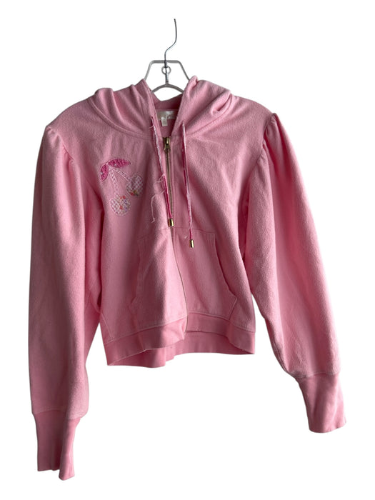 Love Shack Fancy Size XS Pink Cotton Hoodie Zip Front Patchwork Cropped Jacket Pink / XS