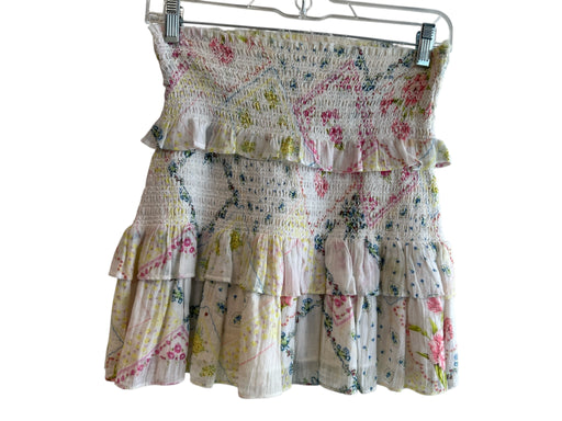 Love Shack Fancy Size S White Green & Pink Cotton Shirred Waist High Rise Skirt White Green & Pink / S