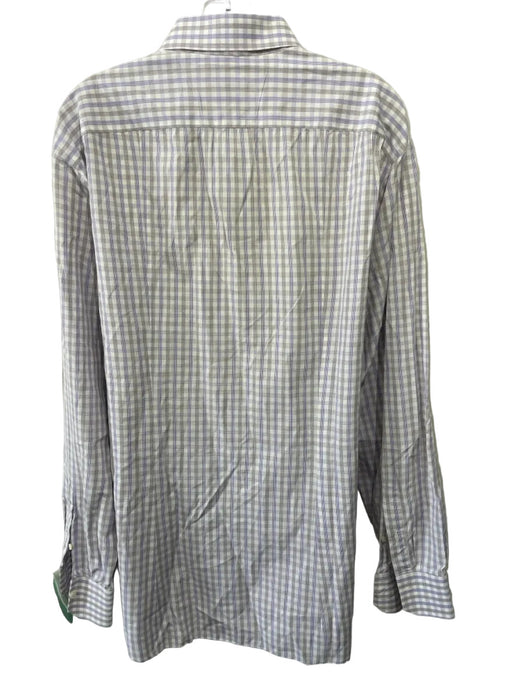 Isaia Size 17 White & Purple Cotton Plaid Button Down Men's Long Sleeve Shirt