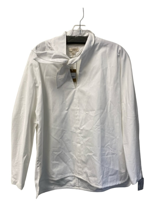 Ann Mashburn Size Medium White Cotton Long Sleeve Tie at Neck V Neck Top White / Medium
