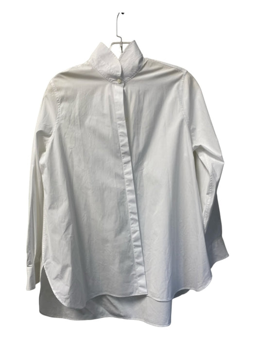 Ann Mashburn Size Large White Cotton Long Sleeve Standing Collar Button Down Top White / Large