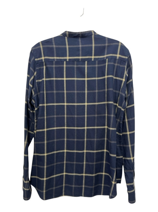 Aspesi Size 46 Navy & Yellow Cotton Flannel Plaid Button Up Long Sleeve Top Navy & Yellow / 46