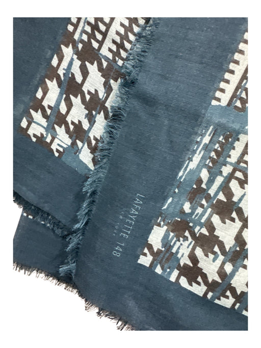 Lafayette 148 Teal & Black Wool & Silk Frayed Hem Abstract Geometric scarf Teal & Black