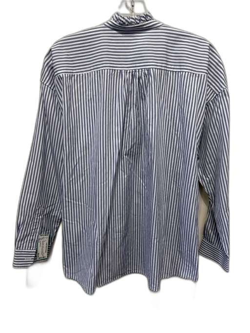 Ann Mashburn Size S Blue & White Cotton Long Sleeve Stripe Ruffle Mock Neck Top Blue & White / S