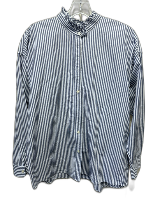 Ann Mashburn Size S Blue & White Cotton Long Sleeve Stripe Ruffle Mock Neck Top Blue & White / S
