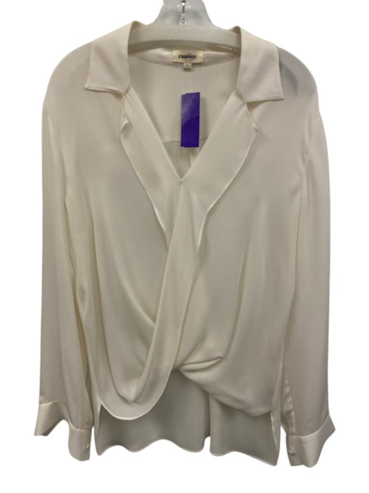 L'agence Size L Cream White Silk Drape Flounce Long Sleeve Top Cream White / L
