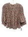 MABE Size L Beige, Red, Green Cotton Semi Sheer Floral Button Down Top Beige, Red, Green / L