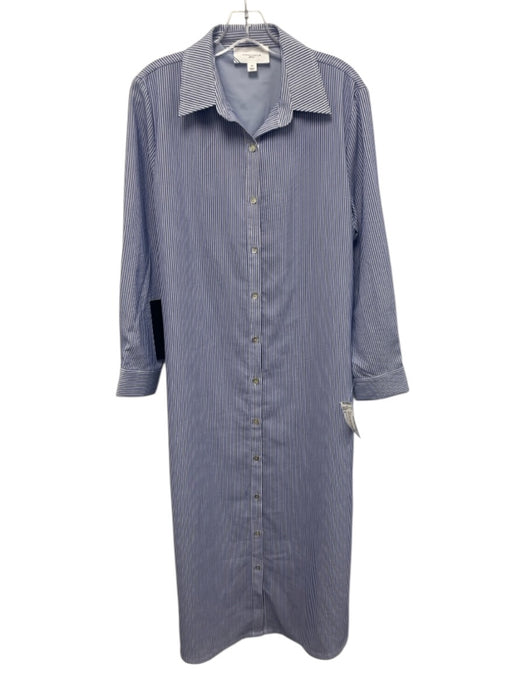 Pomander Place Size M Blue & White Polyester Blend Stripe Button Down Maxi Dress Blue & White / M