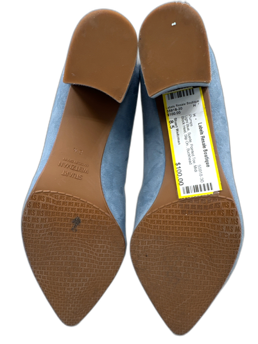 Stuart Weitzman Shoe Size 8.5 Light Blue Suede Pointed Toe Midi Block Heel Pumps Light Blue / 8.5