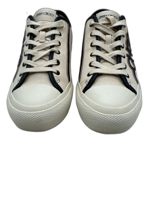 Jimmy Choo Shoe Size 38.5 Beige & Black Canvas & Leather Lace Up Sneakers Beige & Black / 38.5