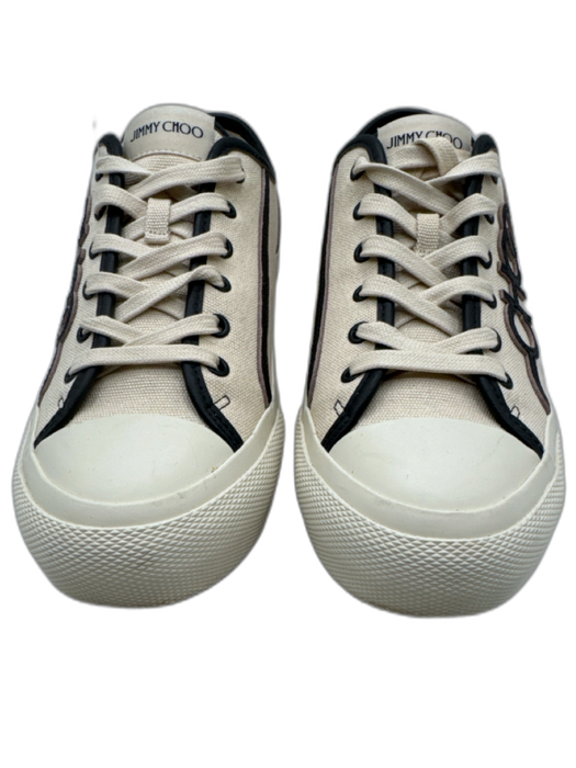 Jimmy Choo Shoe Size 38.5 Beige & Black Canvas & Leather Lace Up Sneakers Beige & Black / 38.5
