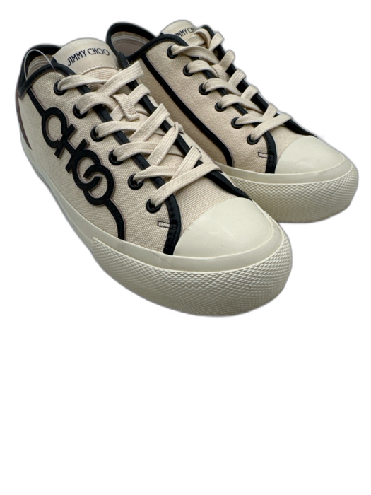 Jimmy Choo Shoe Size 38.5 Beige & Black Canvas & Leather Lace Up Sneakers Beige & Black / 38.5