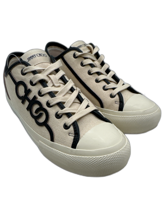 Jimmy Choo Shoe Size 38.5 Beige & Black Canvas & Leather Lace Up Sneakers Beige & Black / 38.5