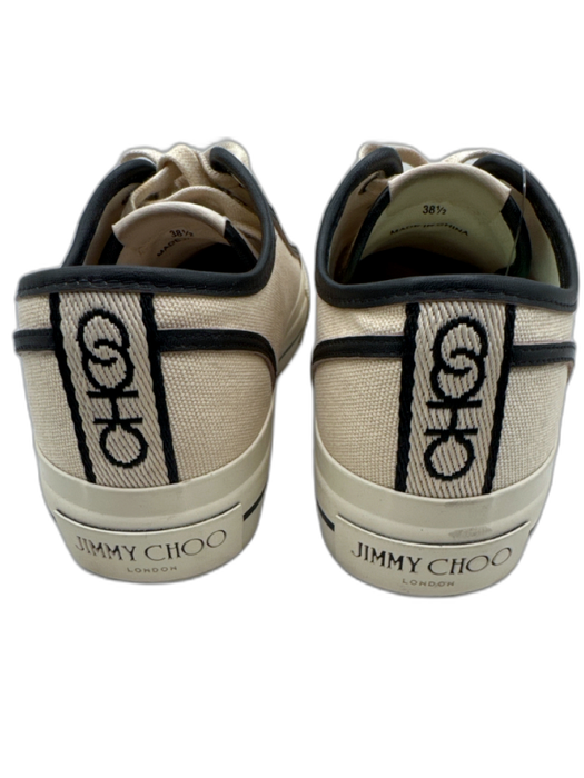 Jimmy Choo Shoe Size 38.5 Beige & Black Canvas & Leather Lace Up Sneakers Beige & Black / 38.5